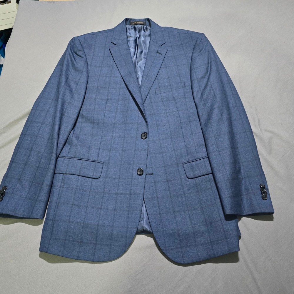 Jos. A. Bank Reserve Blazer Mens 44L Blue Silk Wool Windowpane Tailored Fit